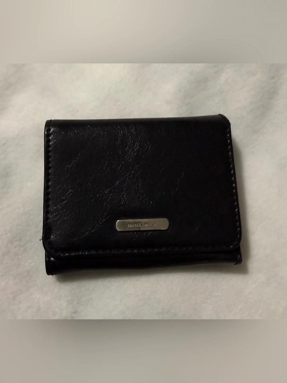 Nine West Black Trifold Wallet Coin Purse Snap Closure Compact Faux Leather